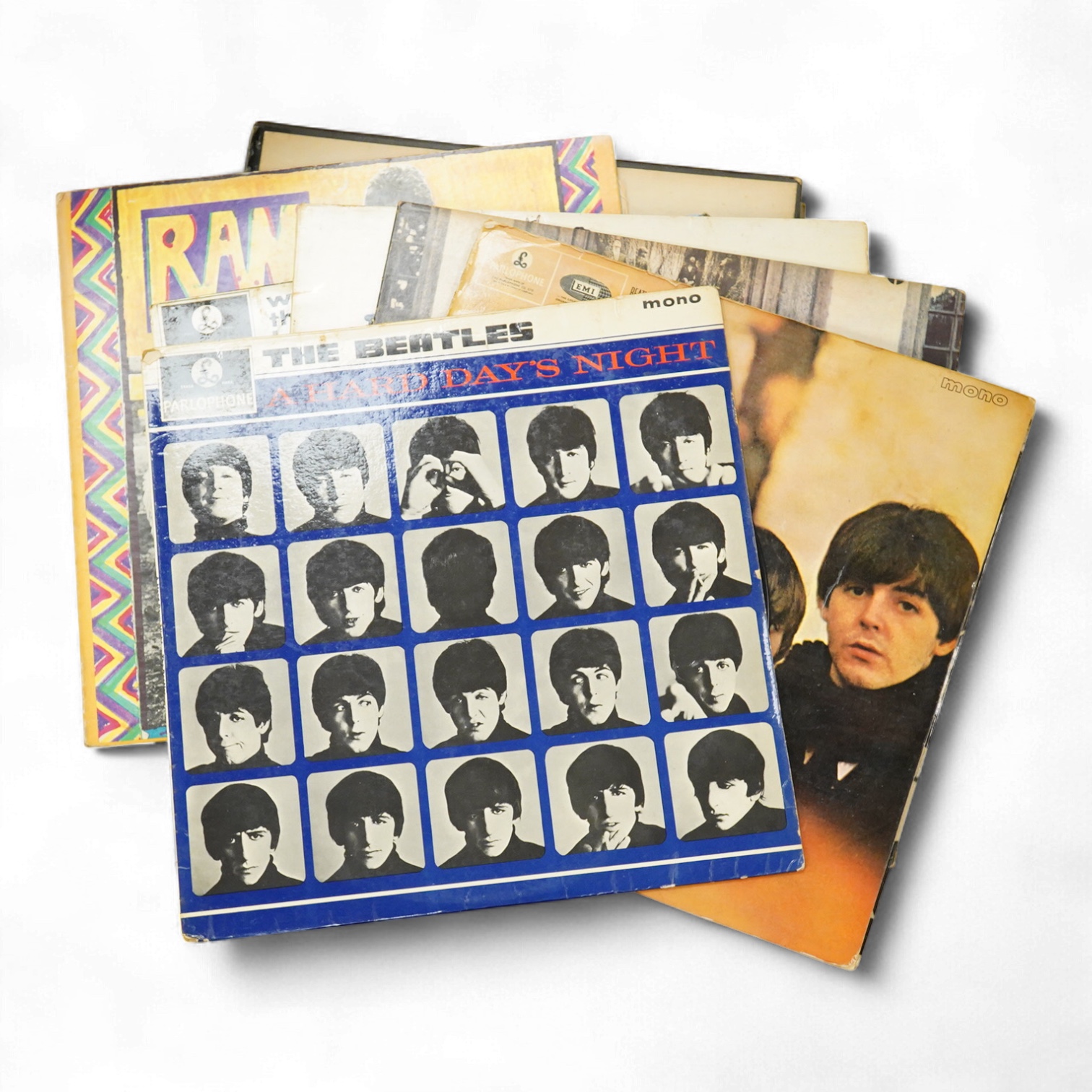 Eleven LP record albums including nine The Beatles and related albums; Beatles For Sale, Hey Jude, Yellow Submarine, All Things Must Pass, etc., together with the Rolling Stones; Their Satanic Majesties Request, and Pink